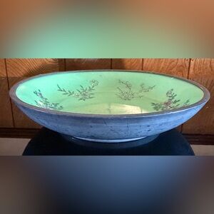 Antique Japanese Celadon Bowl, Meiji Period, Hand-Painted Floral Porcelain